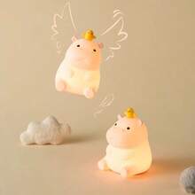 1 pieza Lindo hipopótamo de silicona Luz nocturna, carga USB y ajuste de brillo de tres niveles, lámpara LED táctil de mesita de noche, adecuada para decoración de dormitorio y sala de estar, regalo perfecto para cumpleaños, Pascua y fiestas