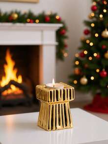 1pc Ceramic Christmas Candlestick, Candle Holder, Suitable For Gifts, Parties, Holidays, Home, Hotel, Restaurant Decor