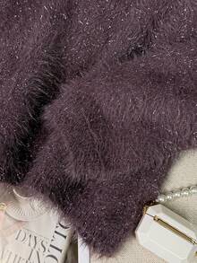 Women's Solid Color Soft Fluffy Slouchy Pullover Knit Sweater, Casual Home Wear For Autumn/Winter