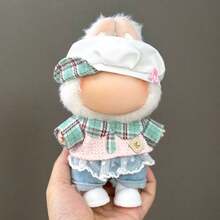 Conjunto de ropa para muñeca de 17 cm, compatible con Labubu, conjunto de ropa adecuado para muñecas de 6.7 pulgadas, accesorios de sombrero y ropa de moda y únicos, adecuado para muñecas de primera/segunda/tercera generación para jugar y exhibir, solo conjunto de ropa (excluye muñecas y zapatos)