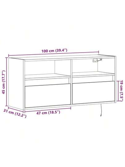 VidaXL TV Wand Unit LED Lighting 100x31x45 Cm Zwart view 2
