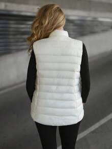 Women's Light Quilted Vest Solid Color Casual Zipper - White - View 4