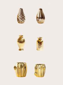 1 pieza Jarrón cerámico pequeño y delicado, color dorado, estilo moderno y lujoso, adecuado para decoración de mesa, boda, fiesta, hogar, oficina, hotel, regalos, decoración del hogar, vuelta al cole, decoración de habitación, suministros escolares, jarrón para flores, jarrón de vidrio