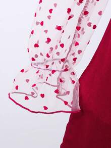 Girls' Velvet Patchwork Mesh Collar Elegant Fishtail Dress, Suitable For Spring & Autumn