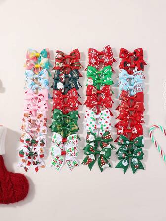 10/20/40 件随机圣诞印花节日惊喜女孩派对装饰蝴蝶结发饰