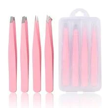 Fadvan Tweezers Set 4piece Professional Stainless Steel Tweezers Precision Tweezers For Eyelash Extension Eyebrows Facial Blackhead - Pink - View 7