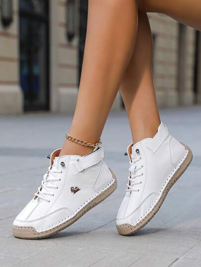 1 Pair Women's Rhombus Pattern Casual PU Leather & Mesh Splice Ankle Boots, Office, Party, Outdoor, All Season, British Style Handmade Octopus Stitching, Rubber Anti-Slip Sole, Fashion Versatile, Fitness, Cross-Training, Cycling