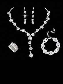 5-Piece Set Of Rhinestone Jewelry Set Gold Shiny Necklace Earrings Bracelet Ring Set Women's Evening Dress Clutch Bag Bridal Wedding Shell Elegant Envelope Bag Women's Ball Belt Detachable Metal Chain Wedding And Party Women's Shoulder Bag Women's Handbag Women's Handbag Multi-Functional Glitter Handbag Cocktail Party Wedding New Wallet Banquet Bag