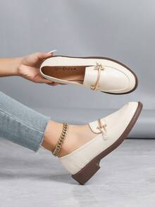 Giày lười đế bằng mũi tròn dành cho nữ, giày thường ngày màu mơ/nâu đa năng cho mùa xuân, mùa thu, mùa thu, mùa thu và mùa đông - Màu be - Xem 2