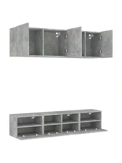 VidaXL Piece TV Wand Unit Set, Finished Wood, Concrete Grijs view 4