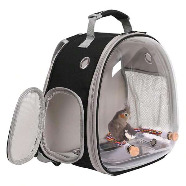 Small Travel Backpack Cage, Backpack To Transport Backpack With Metal TrayPerch For Parakeet Cockatiel Budgies Vet Carry Book Bag Black