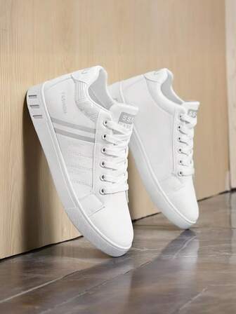 Men's Minimalist Low-Top Skateboard Shoes, Comfortable Lace-Up Striped Casual Shoes, Durable Thick Sole Sneakers, Suitable For Outdoor Activities