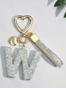 1pc White Ceramic Rhinestone Letter Keychain, Cute Personalized Bag/Car Key Chain, Simple Heart Decor For Mom, Friends, Valentine's Day Halloween Accessories Teachers Day Christmas Gift Ideas Bag Accessories Lanyards With Id Holder Car Accessories Bag Charms