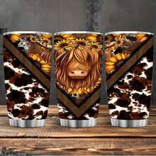 1pc 20oz/40oz Sunflower Cow Print Tumbler With Lid And Straw, Insulated Travel Mug, Gift For Women Men, Ideal For Halloween, Memorial, Christmas, Birthday Gift, Coffee Cup