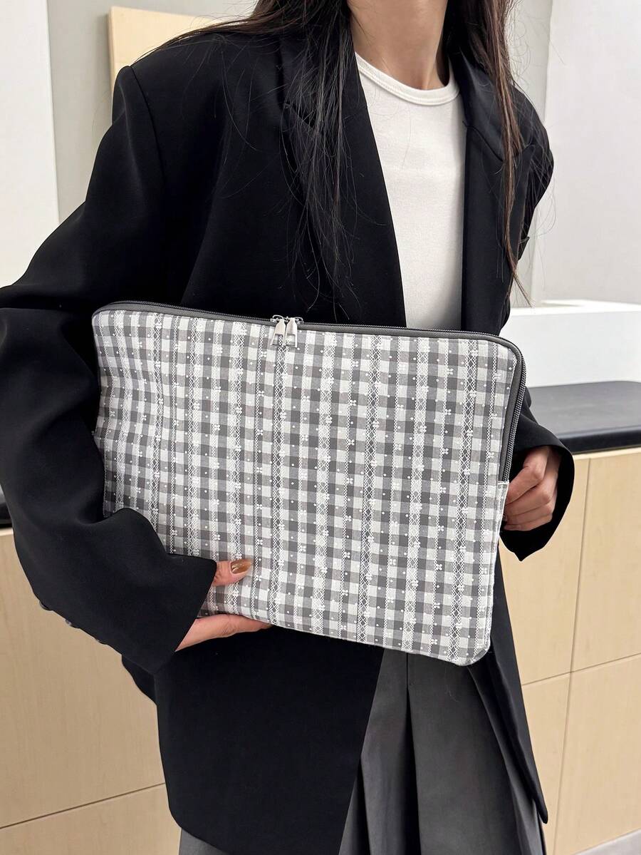 Solid Color Minimalist Luxury Star Pattern Laptop/Tablet Sleeve, Multi-Size - Grey - View 1