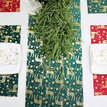 1 Pieces Set Of Christmas Foil Print Table Runner 35*183cm/13.78*72inch 35*275cm/13.78*108inch With Elegant Shimmering Reindeer And Snowflake Polyester Velvet Fabric Perfect For Party Winter Holiday Picnic Indoor Or Outdoor Celebration Decor