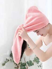 1 pieza Gorro/toalla de pelo suave, absorbente y cálido de estilo casual premium, adecuado para baño, natación, baño, piscina, todo el año. Toalla de pelo de doble capa, súper absorbente y de secado rápido. Gorro de ducha de felpa coral de unicolor para mujeres. Toallas de ducha para salón de belleza, hotel, deportes, artículos esenciales para el hogar, toalla, cuidado de la piel