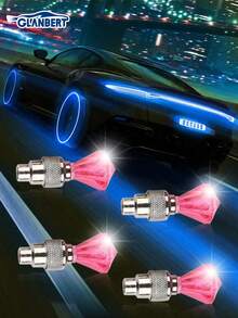 GLANBERT 4 piezas Luz decorativa de cabeza de gema para válvula de neumático de coche, luz de ambiente para válvula de neumático de motocicleta y bicicleta