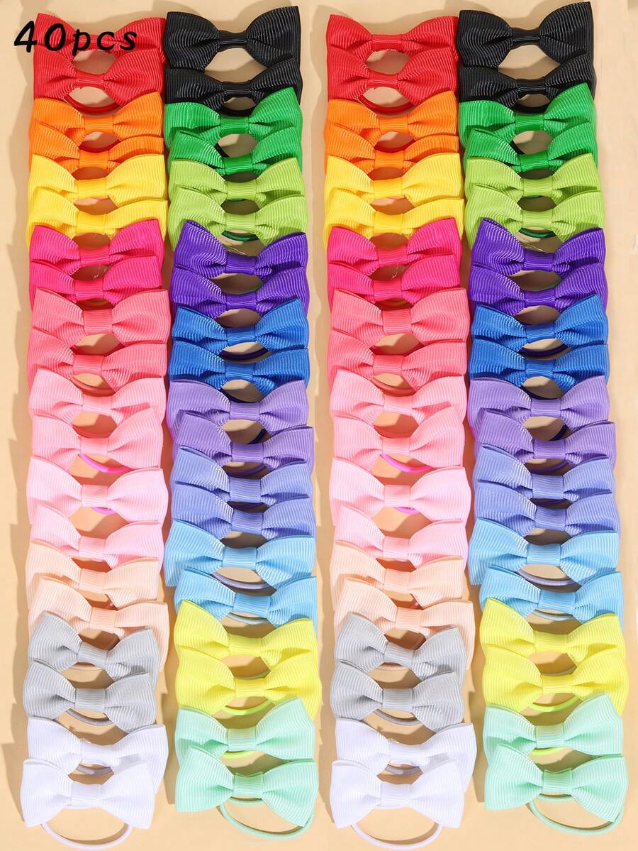 40pcs/Set Girls' Hair Accessories, Made Of Striped Satin Material, Includes Hair Hoops, Suitable For Girls And Teenagers - Multicolor - View 1