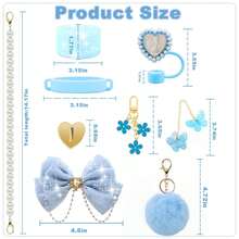 QY Bling Cup Accessories For 40/30/20 Oz Tumbler With Handle Including Glitter Bow Straw Topper, Heart Straw Cover, Pearl Water Bottle Handle Strap, Boot, Pom-Pom, Keychain Charms(Blue) 2216 - 藍色 - 查看 2