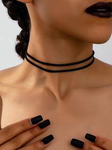1pc Gothic Style Double-Layer Necklace Choker, Suitable For Women's Daily Wear, Holidays, Valentine's Day Gifts, Etc. - Black - View 6