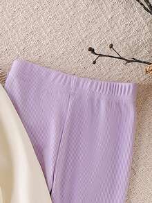 2 件女婴休闲简约“DADDY'S GIRL”字母刺绣运动衫和紧身裤套装，春秋 - 紫色 - 查看 7