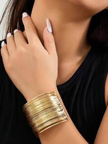 1pc Simple Metal Open Cuff Bracelet, Suitable For Daily Wear - Silver - View 5