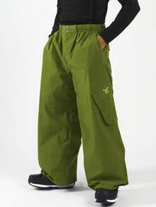 1pc Plus Size Loose Fit Men's Ski Pants, With Pockets, Winter Outdoor Ski Pants, Unisex, Suitable For Outdoor Activities, Machine Washable, Winter Ski Pants, Ski Gear, Warm Clothing, Sports Style Ski Pants, Reinforced Structure, Functional Snow Pants, Snow Gear, Ski Suit - Green - View 12