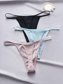 Snug Zone 5 peças/pacote Calcinha tipo Tanga Diária Simples e Sólida Sexy Feminina - Cores Sortidas - Visão 2