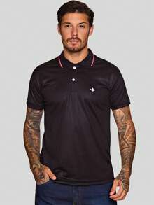 MEN'S POLO COLLAR SHIRT CASUAL BUTTON SLIM T-SHIRT PROMOTION - Black - View 1