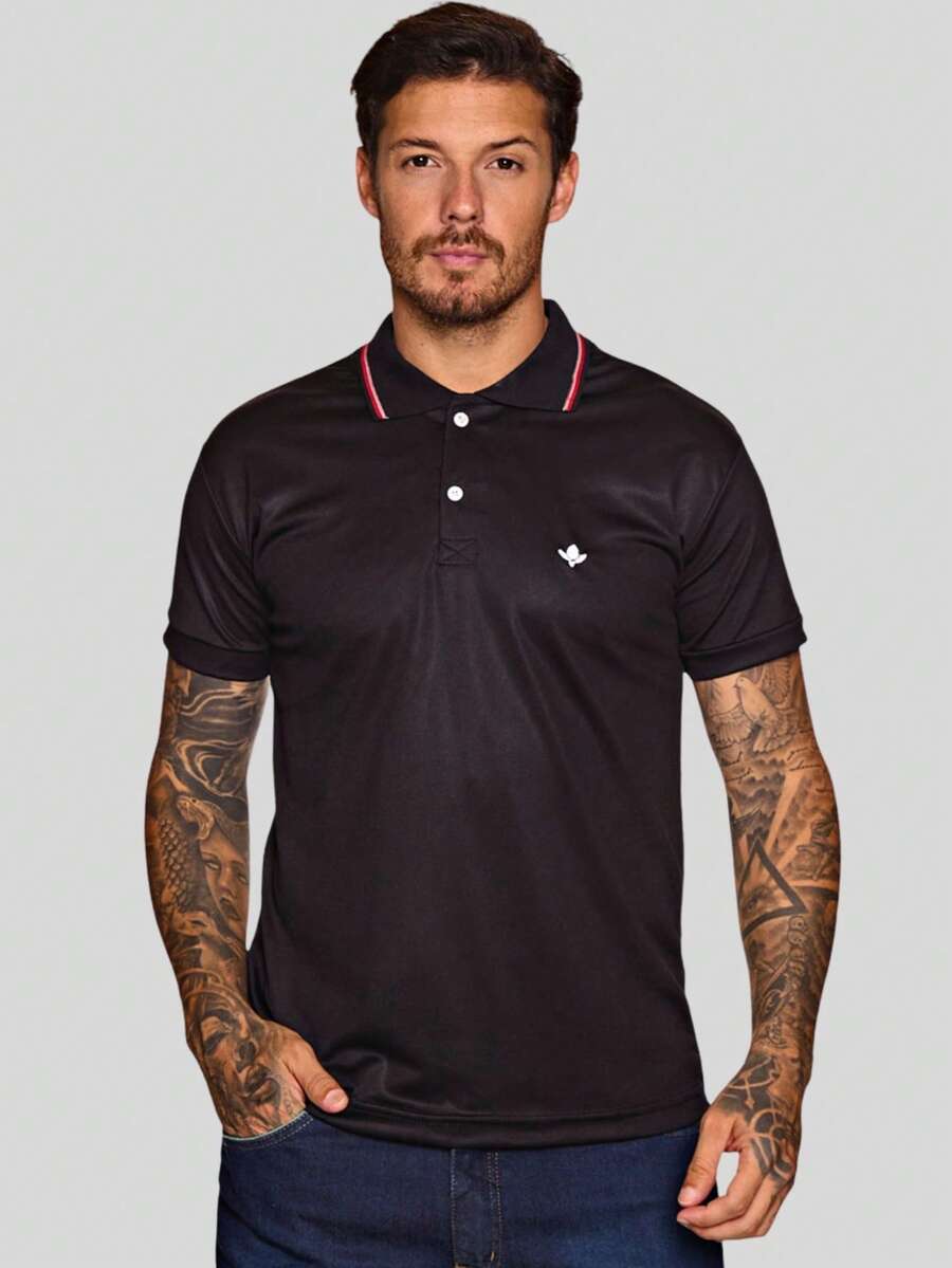 MEN'S POLO COLLAR SHIRT CASUAL BUTTON SLIM T-SHIRT PROMOTION - Black - View 1