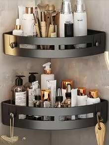 2pcs Plastic Corner Draining Storage Boxes With Built-In Hooks, No-Drilling Patch-Type Bathroom Organizer - Space-Saving Anti-Slip Shower Storage For Shampoo/Body Wash/Cosmetics, Multi-Purpose Shelf For Kitchen/Apartment, Easy-To-Install Home Decoration & Bathroom Essentials, Perfect Christmas Gifts For Girls & Homeowners, Waterproof Bathroom Storage Deco