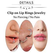4 أزواج من خواتم الشفاه الزائفة من الفولاذ المقاوم للصدأ للنساء والرجال، خواتم أسنان المصاص، خواتم شفاه قابلة للتعديل بدون ثقب، أقراط أذن بدون ثقب، مجوهرات خاتم الأنف الزائف