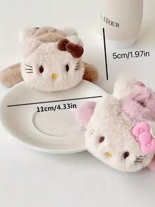 Sanrio 1 件三丽鸥 Hello Kitty 优雅蝴蝶造型秋冬毛绒发夹，粉色和棕色毛绒 KT 猫卡通设计，最佳礼物，适合送给女朋友 - 彩色 - 查看 10
