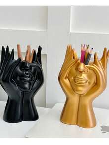 Support multifonctionnel de bureau en forme de corps humain créatif, porte-crayon, porte-pinceau de maquillage, décoration ; Vase, pot de fleurs, décoration florale en forme de visage nordique créatif pour le salon, l'entrée, le meuble TV, la décoration d'intérieur