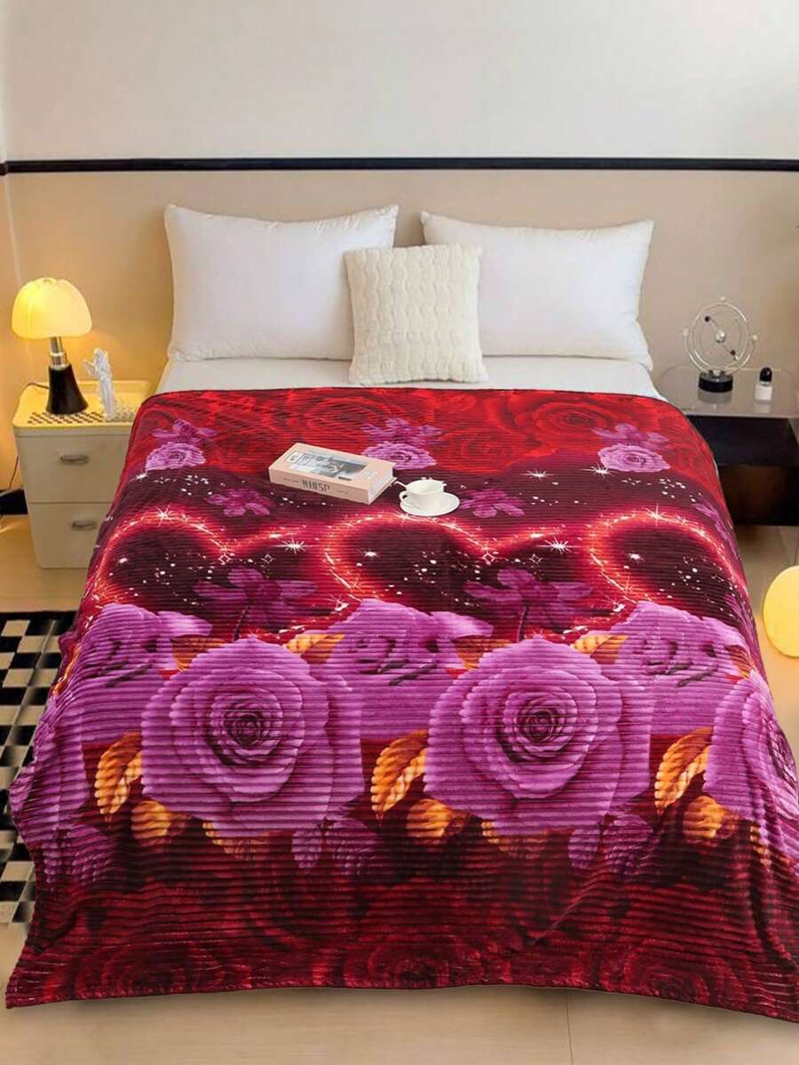 Cobijas Ligera Matrimonial Con Flores, Frazada Súper Suaves y Acogedoras, Patrón a Rayas, Super Suave y Cálida, Para Uso Durante Todas Las Estaciones (200*220 cm) - Burdeos Especial Imperial - Ver 1