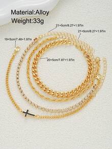 17KM 4pcs/Set Minimalist Punk Hip Hop Cubic Zirconia Cross Chain Bracelet Set, Unisex Couple Vacation Gift, Daily Wear Neutral Style, Suitable For Boyfriend/Friend
