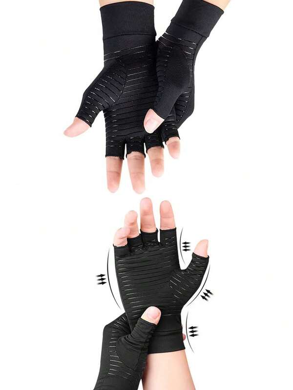 Arthrose Kompressionshandschuhe für Frauen und Männer gegen Handgelenksschwellung und Karpaltunnelsyndrom, fingerlos zum Tippen, Gelenksunterstützung, Kupferionen-Handschuhe, geeignet für Radfahren, Motorradfahren und Skifahren, schwarze Handschuhe, Winterhandwärmer