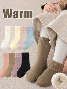 3 Pairs Kids Winter Socks, Thick Warm Thermal Lined Socks For Boys Girls Students, Halloween Gift, Thick Baby Floor Socks, Fuzzy Socks, Christmas New Year Gift