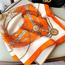 1pc 70 Small Square Scarf For Women, Spring And Autumn Headscarf, Neck Warmer, Professional Neck Scarf, Versatile Fashionable Stylish Scarf - 橘色 - 查看 3
