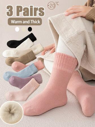 3 Pairs Kids Winter Socks, Thick Warm Thermal Lined Socks For Boys Girls Students, Halloween Gift, Thick Baby Floor Socks, Fuzzy Socks, Christmas New Year Gift
