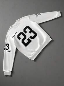 New Autumn/Winter Men's Casual Number Print Loose Fit Pullover Hoodie