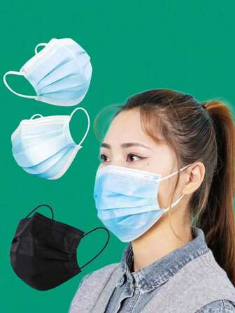 200/100/50PCS/20PCS一次性无纺布+熔喷布口罩，适用于家庭使用，户外使用，防尘防晒，过滤，三层加厚防尘口罩，成人口罩