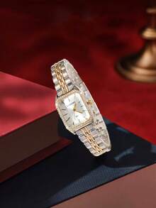 1 件经典简约方形水钻女士手表，适合日常、约会、返校、派对、生日礼物 - 彩色 - 查看 2