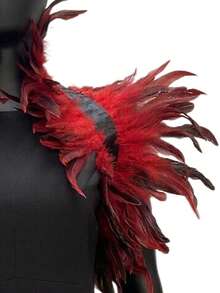 Gothic Style Multi-Color Long Feather Shawl Costume Accessory, Black Fake Collar Scarf Feather Shawl For Halloween Party Cosplay - Red - View 2