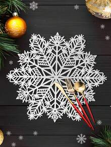 1/4/6pcs(10cm*10cm), Christmas Snowflake Placemats, PVC Placemats For Christmas Table Decorations, Vase Mats, Christmas Table Snowflake Decorative Protective Mats.