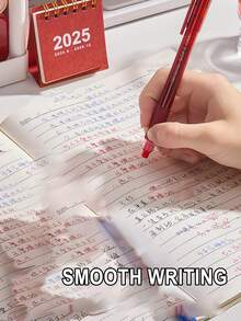 5 Pcs Morandi Color Gel Pen Set ,Smooth Rolling Ballpoint Pens For Students, Teachers Grading, Exam Writing, Office Signing (Red, Black, Blue) | Needle Tip Carbon Ink Study & Correction Pens. - Multicolor - View 3