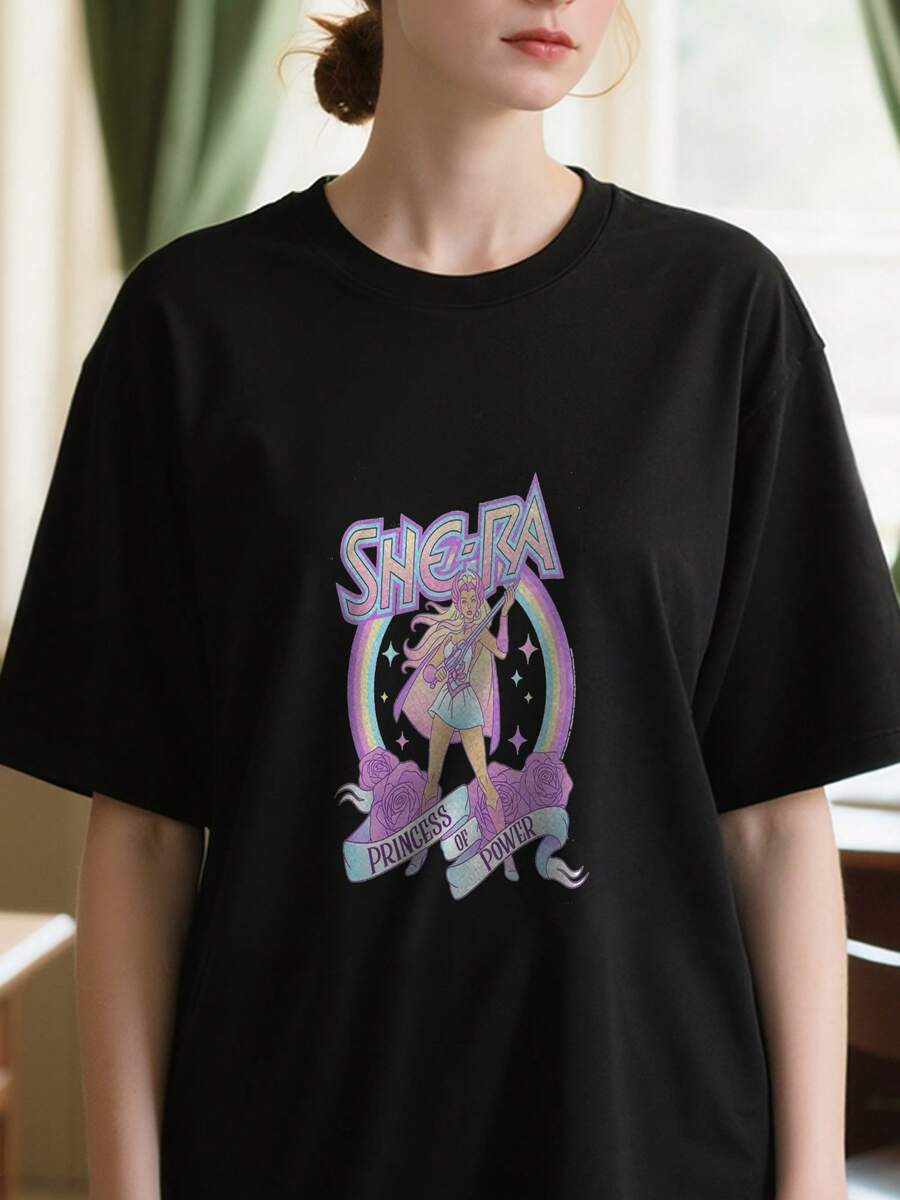 She-Ra Princess Of Power Graphic Print Pure Cotton Women's Short Sleeve T-Shirt, Stylish And Comfort - màu đen - Xem 1