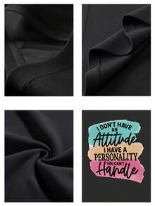 Camiseta Tops casuales de mujer con estampado texto actitud personalidad 220 g de algodón puro grueso y cómodo - Negro - Ver 4