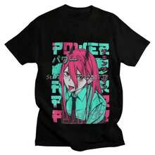 Men's Power Chainsaw Men T Shirt Short Sleeve Cotton Tshirt Handsome T-Shirt Leisure Harajuku Anime Manga Tees Streetwear - 黑色 - 查看 1